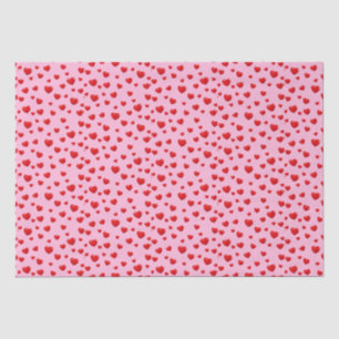 Papier Mousseline Coeurs rouges éparpillés sur rose