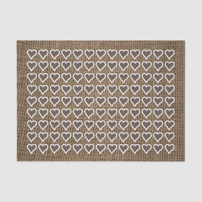 Papier Mousseline Coeurs sur Burlap foncé (Recto)
