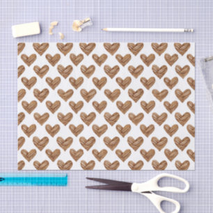 Papier Mousseline Cœurs Tissés Marron Rustique Anniversaire