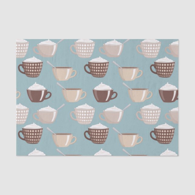 Papier Mousseline Coffee Cups Cream Caffeine Lover Pastel Blue Brown (Recto)