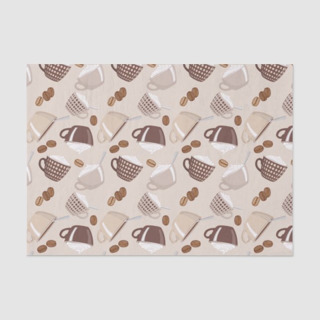 Papier Mousseline Coffee Time Cups Brown Grains Caffeine Lover Drink (Recto)