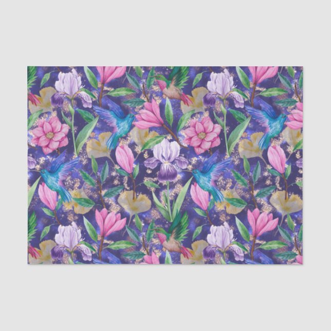 Papier Mousseline Colibri et fleurs du jardin (Recto)