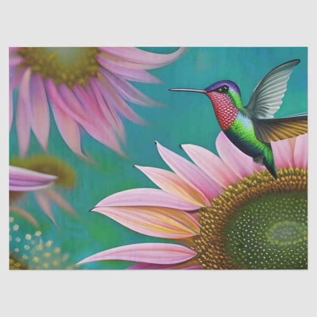 Papier Mousseline Colibri et tournesol rose (Recto)