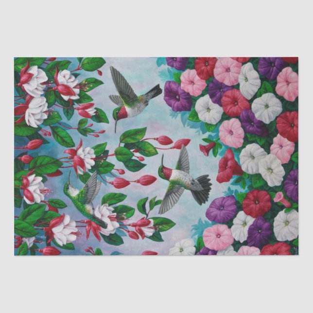 Papier Mousseline Colibris et fleurs (Recto)