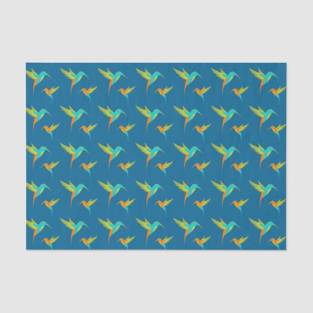 Papier Mousseline Colibris exotiques Motif bleu (Recto)
