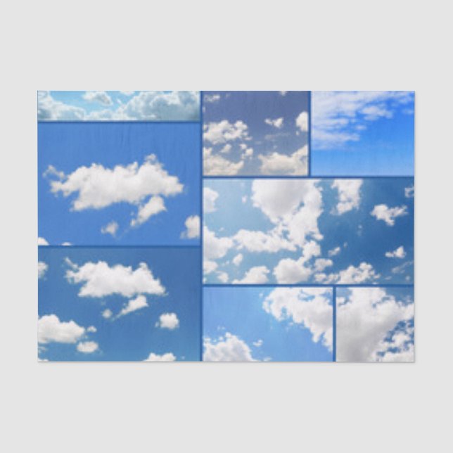 Papier Mousseline Collage Ciels bleus et nuages blancs (Recto)