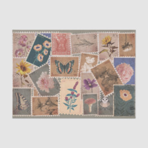 Papier Mousseline Collage de fleurs postales vintages et timbres nat