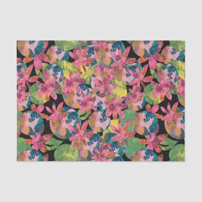 Papier Mousseline Collage de fleurs roses sur Arrière - plan noir (Recto)