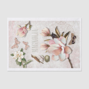 Papier Mousseline Collage de Magnolia, d'Oiseaux et de Papillons