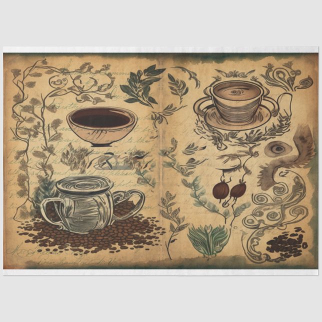 Papier Mousseline Collage d'éphémères à thème Café Papier Tissu (Recto)