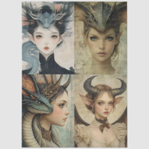 Papier Mousseline Collage gothique de la nymphe Imaginaire dragon