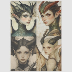 Papier Mousseline Collage gothique de la nymphe Imaginaire dragon