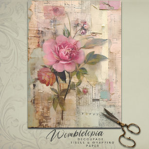 Papier Mousseline Collage Vintage Rose Rose Éphémère Découpage