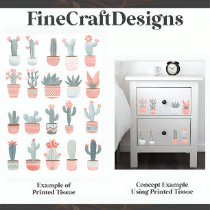 Papier Mousseline Collection de cactus succulents pastel D1 Découpag