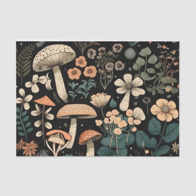 Papier Mousseline Collection de champignons et de fleurs rétro (Recto)