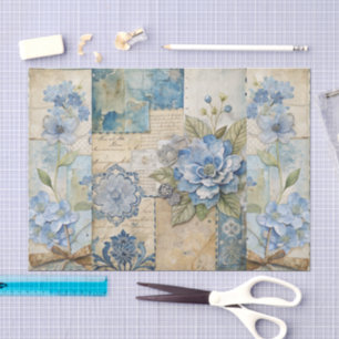 Papier Mousseline Collection Florale bleue vintage inspirée