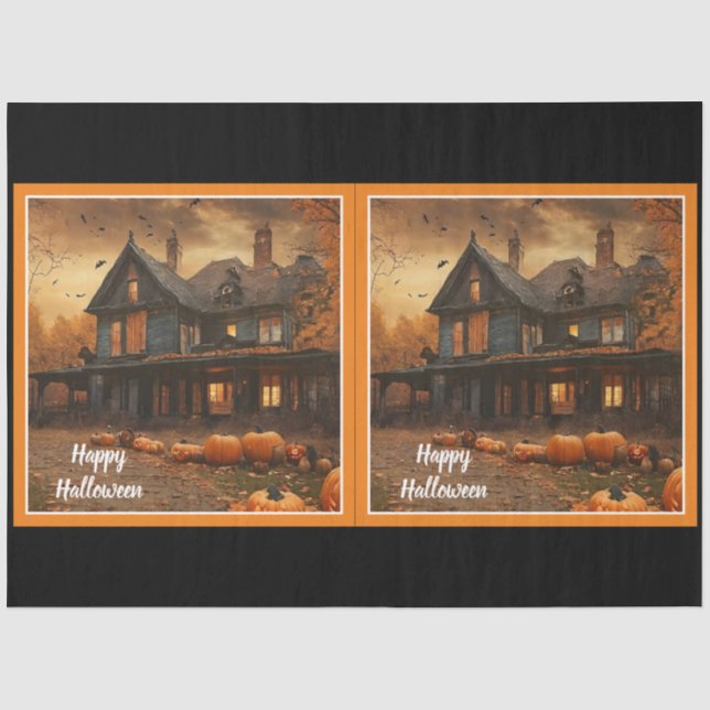 Papier Mousseline Collection Halloween Citrouille Maison éffrayante (Recto)
