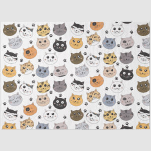 Papier Mousseline Coloré Cute Funny Chats & Motif Paw
