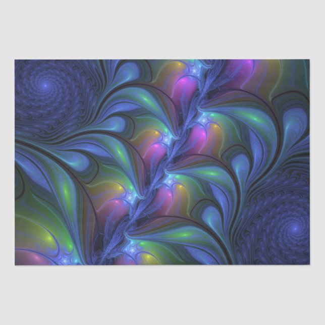 Papier Mousseline Coloré Lumineux Abstrait Bleu rose Vert Fractal (Recto)