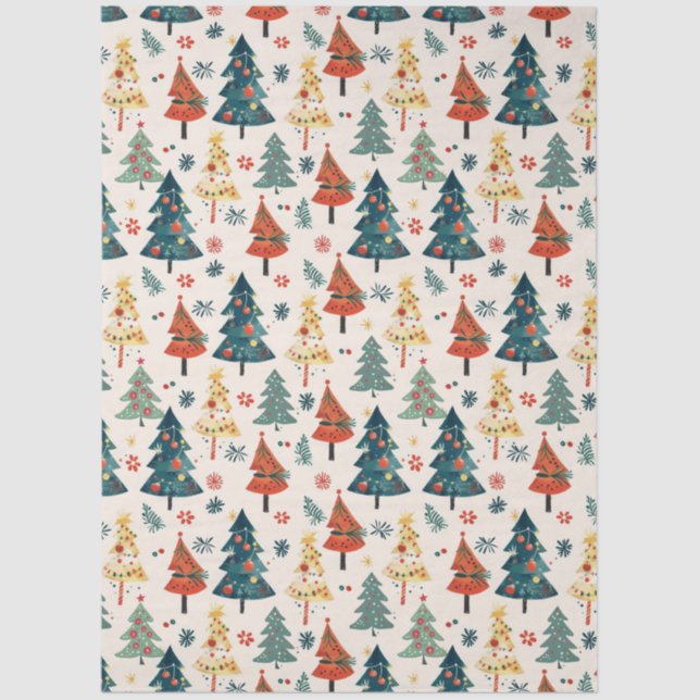 Papier Mousseline Colourful Christmas Pine Trees Seamless Pattern (Recto)