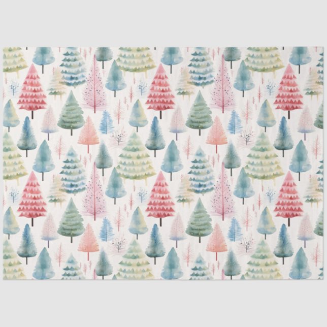Papier Mousseline Colourful Pastel Christmas Pine Trees Pattern (Recto)