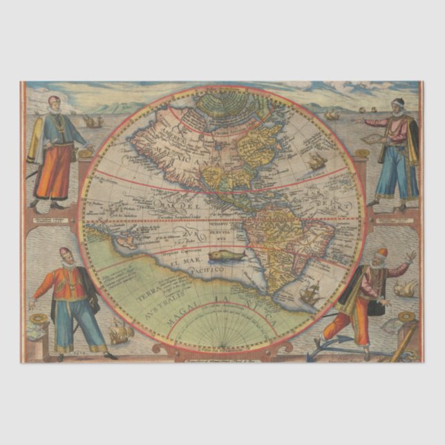 Papier Mousseline Columbus Vespucci Magellan Pizzaro Tissu Papier (Recto)