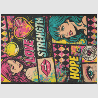 Papier Mousseline Comic Pop Art Decoupage Paper Love Strength Hope 