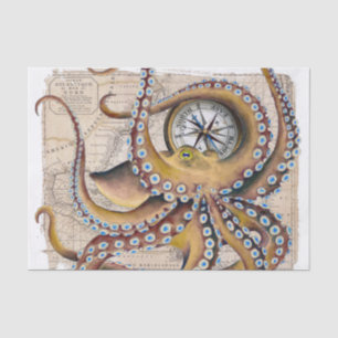Papier Mousseline Compas Vintage de carte de poulpe Brown