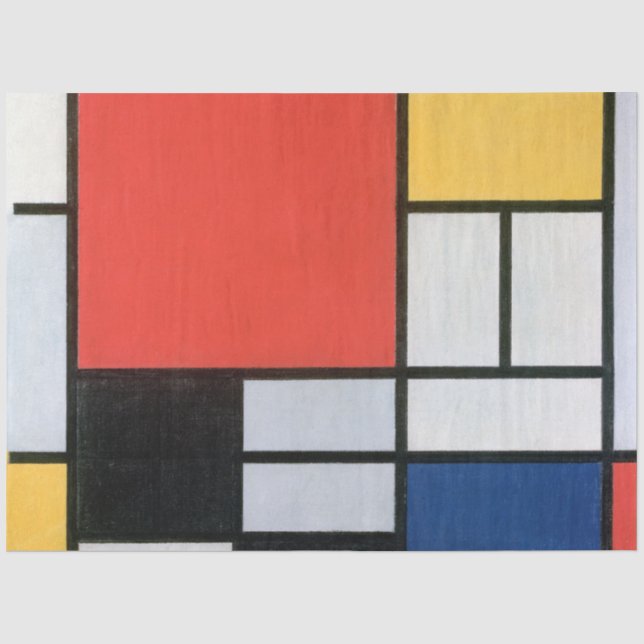 Papier Mousseline Composition Rouge, Jaune, Bleu, Noir, Mondrique (Recto)