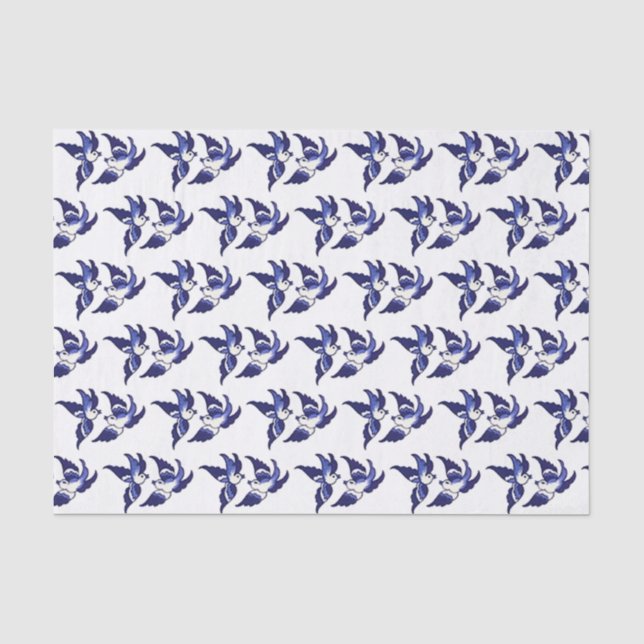 Papier Mousseline Conception bleue classique d'oiseau de saule (Recto)