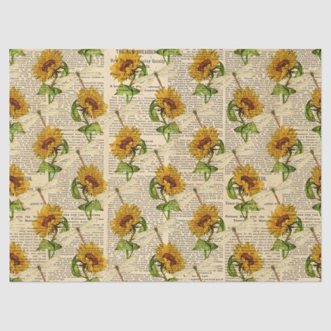 Papier Mousseline Conception de la série des tournesols et libellule (Recto)