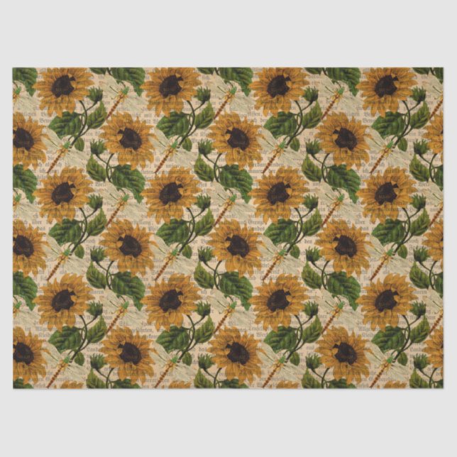 Papier Mousseline Conception de la série des tournesols et libellule (Recto)