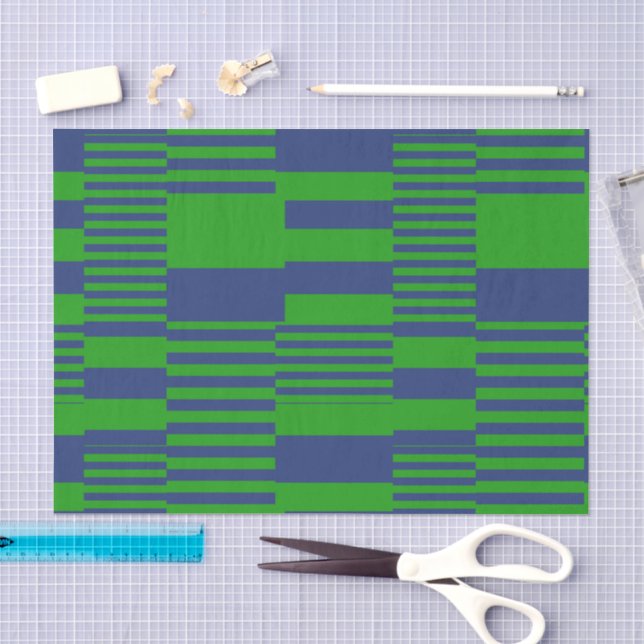 Papier Mousseline Conception de rayures patchwork bleu vert  (Artisanat)