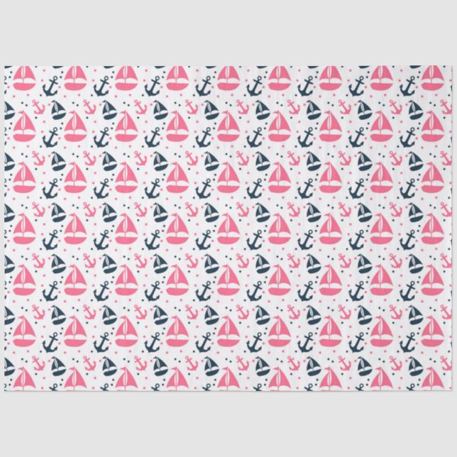 Papier Mousseline Conception de série nautique rose et marine 13 (Recto)