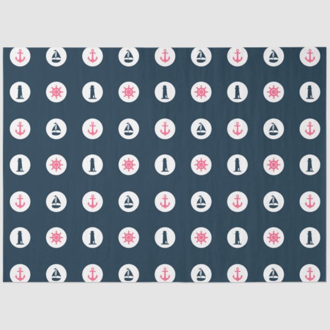 Papier Mousseline Conception de séries nautiques rose et marine 8 (Recto)