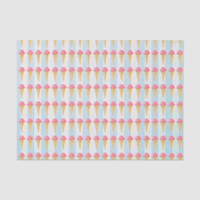 Papier Mousseline Cône De Crème De Glace Aux Fraises Bleues (Recto)