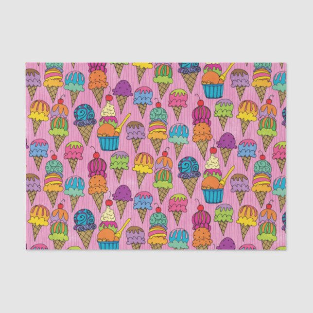 Papier Mousseline Cônes de crème glacée rose (Recto)