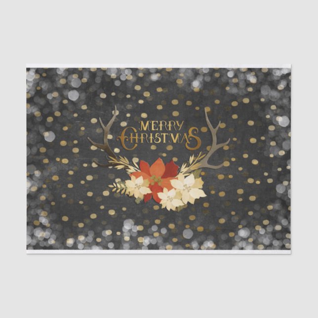 Papier Mousseline Confettis floraux d'andouillers de Joyeux Noël (Recto)