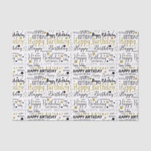 Papier Mousseline Confettis noirs de joyeux anniversaire d'or