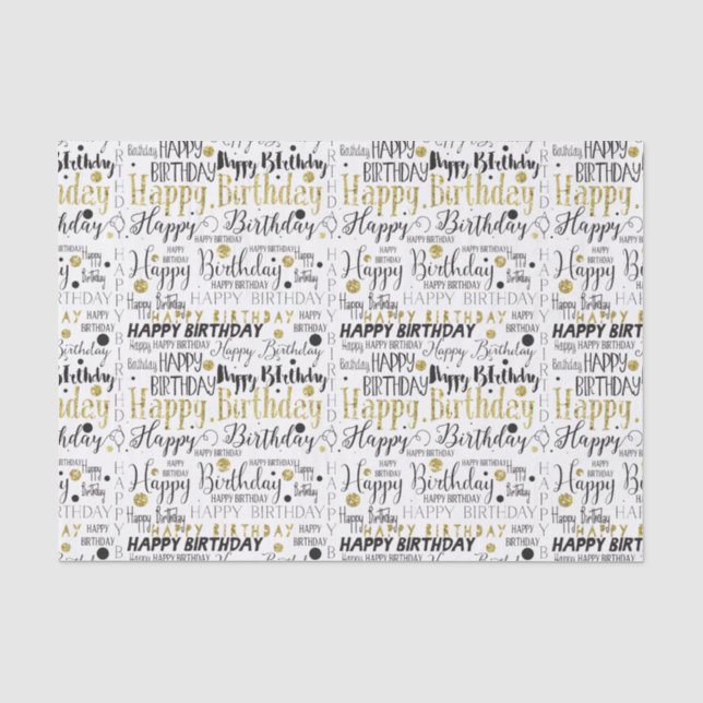 Papier Mousseline Confettis noirs de joyeux anniversaire d'or (Recto)
