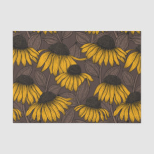 Papier Mousseline Confleurs jaunes sur brun foncé