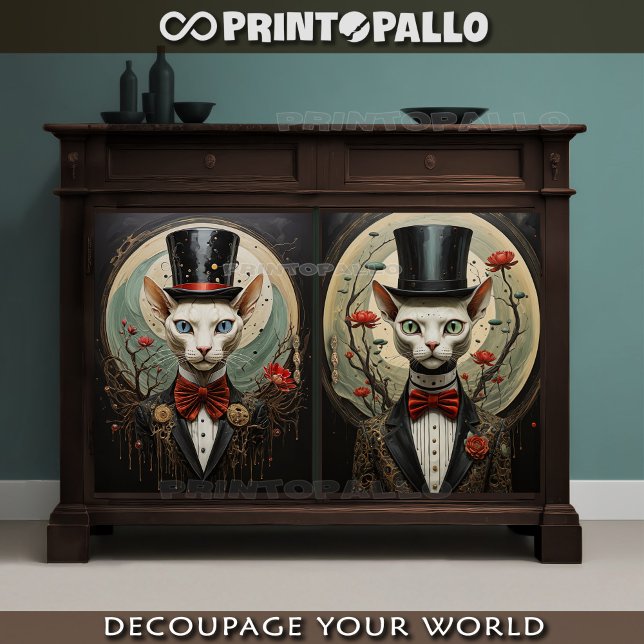 Papier Mousseline Connexion Alien - Couple de chats avec chapeau sup (Créateur téléchargé)