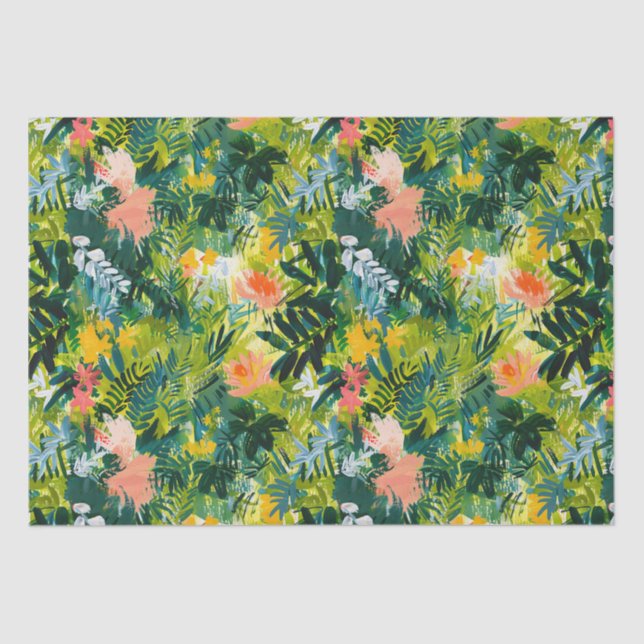 Papier Mousseline Contemporary Green Abstract Floral Pattern (Recto)