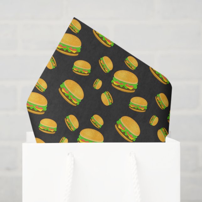 Papier Mousseline Cool and fun yummy burger pattern dark gray (Sac cadeau)