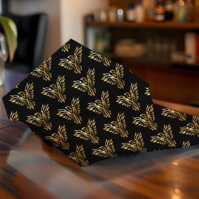 Papier Mousseline Cool Black & Gold Phoenix Bird Tribal Tattoo Style (Black & gold Phoenix tissue paper with tribal bird design: bold wrap for rebels, rockers & bikers.)