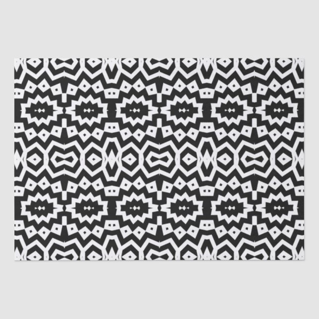 Papier Mousseline Cool ethnique tribal noir et blanc géométrique (Recto)