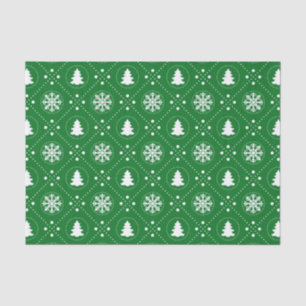 Papier Mousseline Cool Green White Snowflakes Christmas Tree Motif