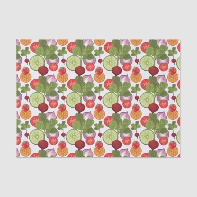 Papier Mousseline cool jardin fruits légumes carreaux (Recto)