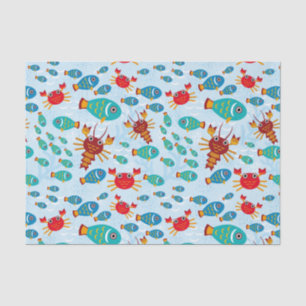 Papier Mousseline Cool Océan Marine Vie Poisson et Crabe bleu