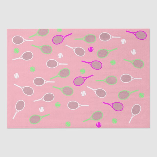 Papier Mousseline Cool Pastel Pink Retro Racquets de Tennis Motif (Recto)